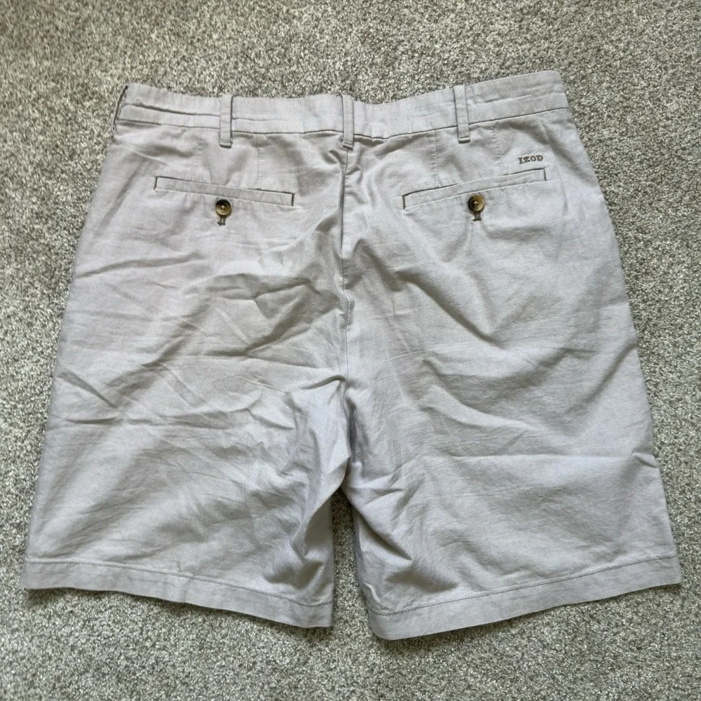 IZOD Men's Khaki Flat Front Shorts Size 36 100% Cotton Casual Chino 9